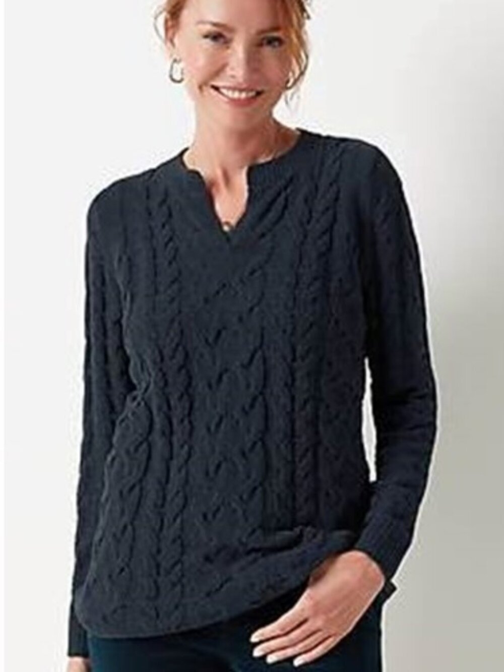 J. Jill Small TALL Sweater - Split-Neck Chenille Tunic - Navy Blue